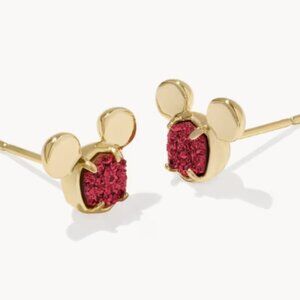 Disney Kendra Scott Gold Mickey Mouse Stud Earrings in Bright Red Drusy NWT